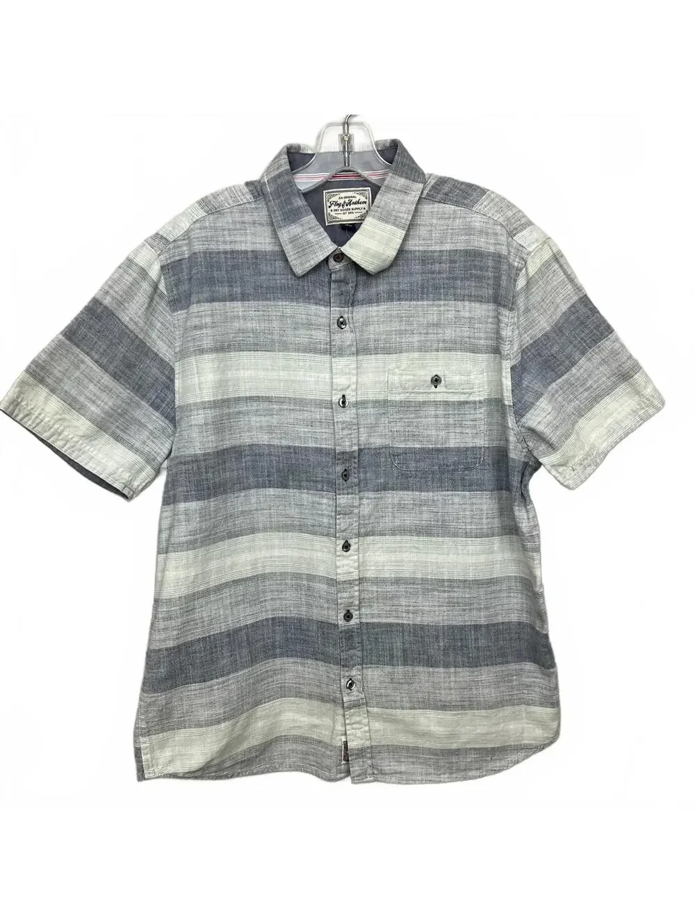 Flag & Anthem Short Sleeve Button Down Shirt mens Large Gray Blue Striped Cotton - Picture 6 of 8